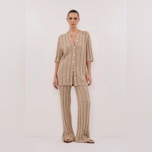 DISSH JAZZ NATURAL Button Knit Shirt and Wide Leg Knit Pant Set
